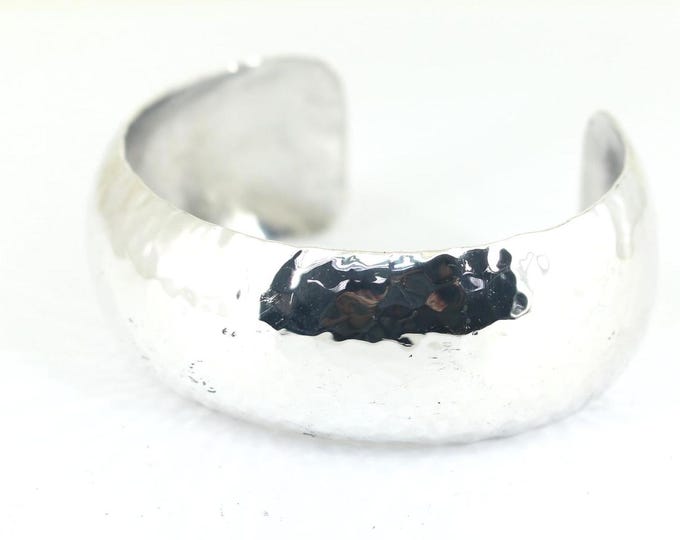 Vintage Mexico Wide Hammered Design Cuff 925 Sterling Silver Bracelet BR 563