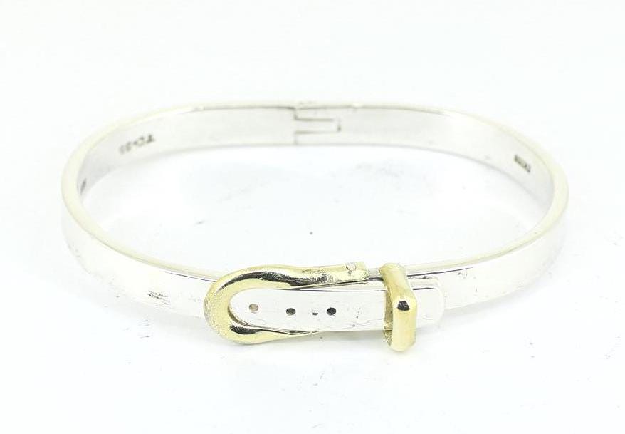 Vintage Mexico Thin Belt Buckle Bangle Bracelet 925 Sterling