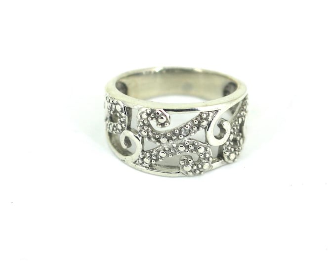 Vintage Size 7 Floral Scroll Leaves Nature Design  Ring 925 Sterling Silver  RG 4096