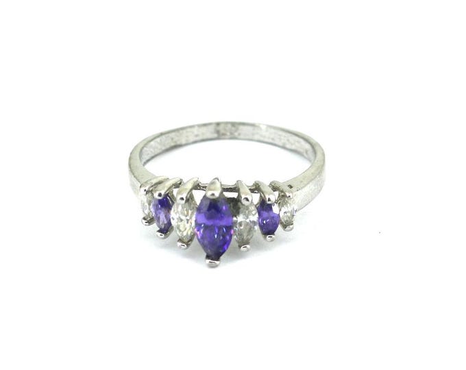 Vintage Size 10 Marquise Shaped  Purple CZ Ring 925 Sterling Silver RG 4703