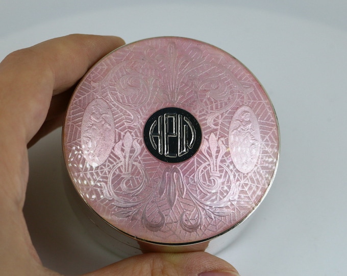 Shiny Two Tone Pink Enamel Greek Goddess Leaf Floral Scroll Round Shape Jewelry Box Silver OT 5000
