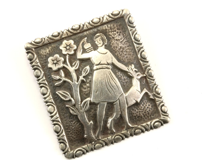 Vintage Beautiful Flower Lady Design Pin/Brooch 925 Sterling BB 1411