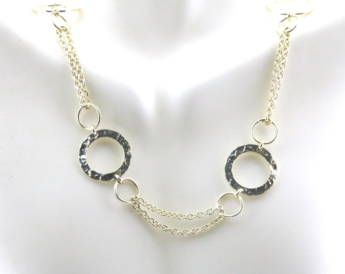 Vintage 18 Inch Double Chain  Style  Open Circles Necklace 925 Sterling NC 827