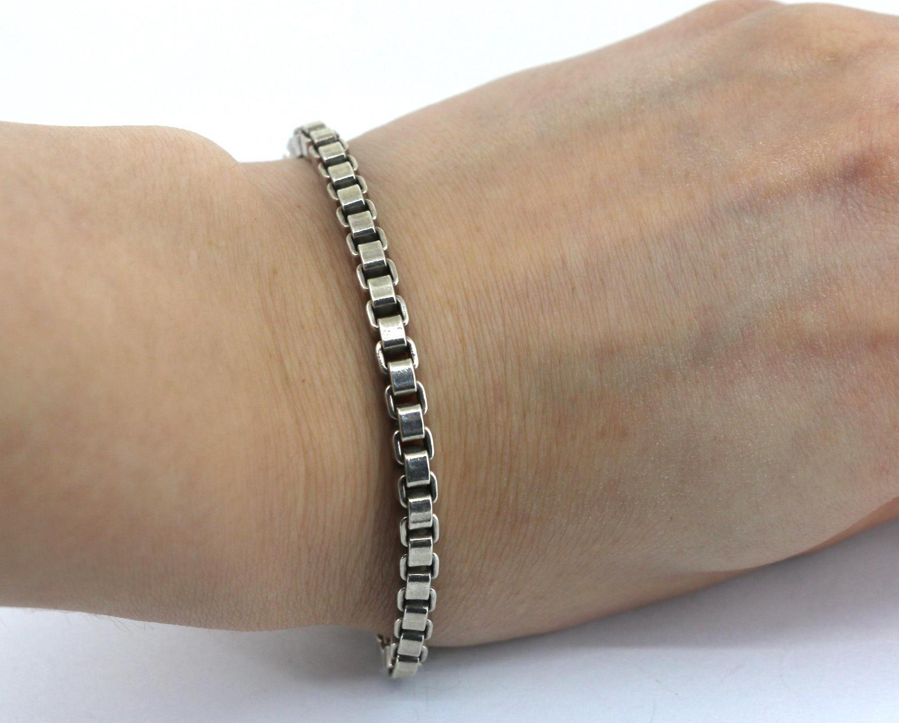 Vintage Size 7 in Beautiful Box Chain Bracelet 925 Sterling