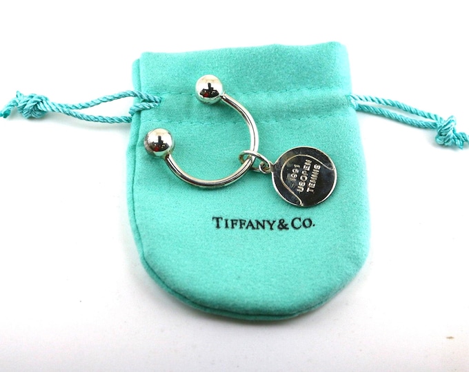 Vintage Authentic Tiffany And Co Customized 1991 Us Open Tennis Round Tag Design Key Chain 925 Sterling Silver OT 233