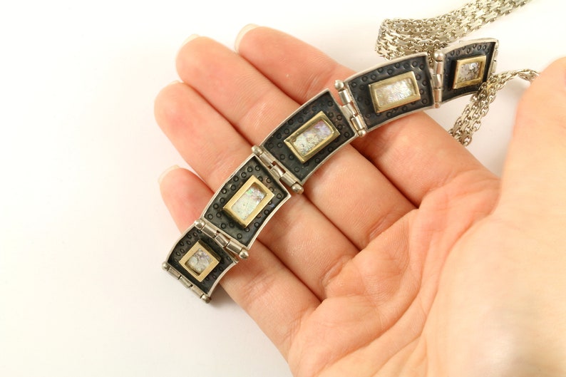 Vintage Beautiful Dichroic Glass Bar Design Necklace 925 Sterling Silver NC 1671