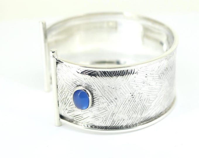Vintage K Keyworth Real Blue Onyx Design Cuff Bracelet 925 Sterling BR 2344