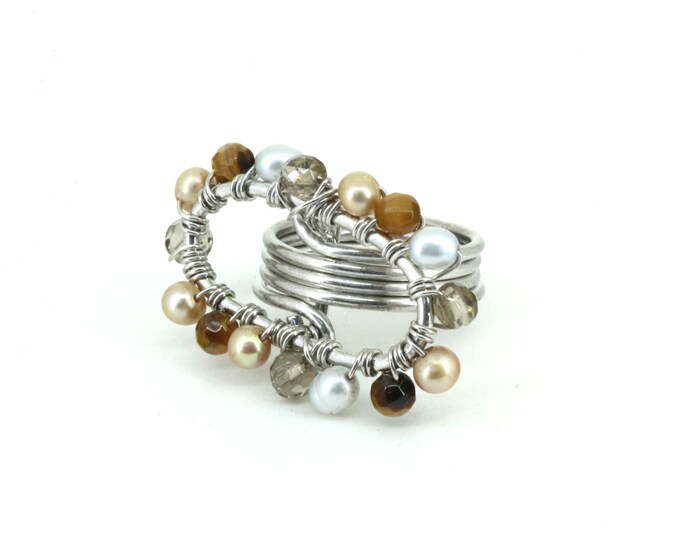 Vintage Size 6 Pearl & CZ Wire Ring 925 Sterling Silver RG 288