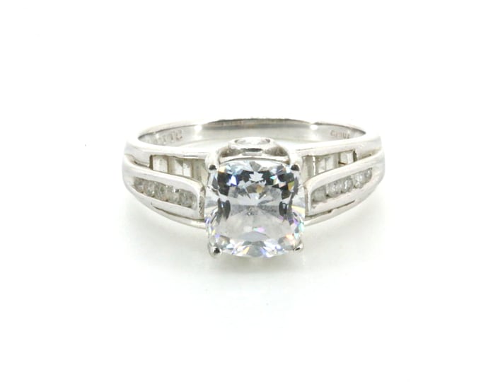 Size 9 Elegant Large  White CZ Crystals Design  Engagement Ring  925 Sterling Silver RG 3981