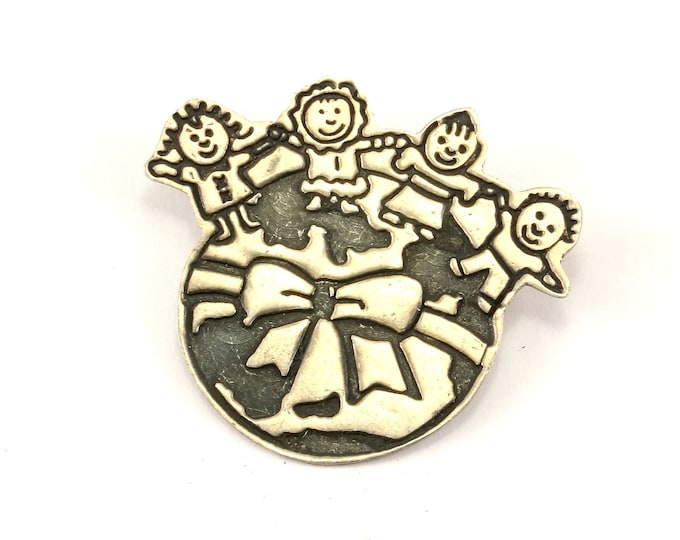 Vintage Mexico Heart Planet & Kids Pin/Brooch 925 Sterling BB 1109