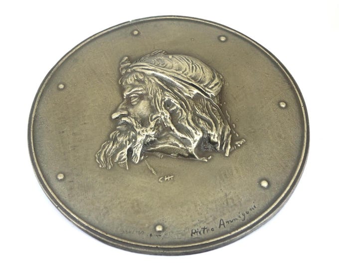 Vintage Pietro Annigoni Side Profile Man Bas-Reliefs 338/750 Collection Silver 800
