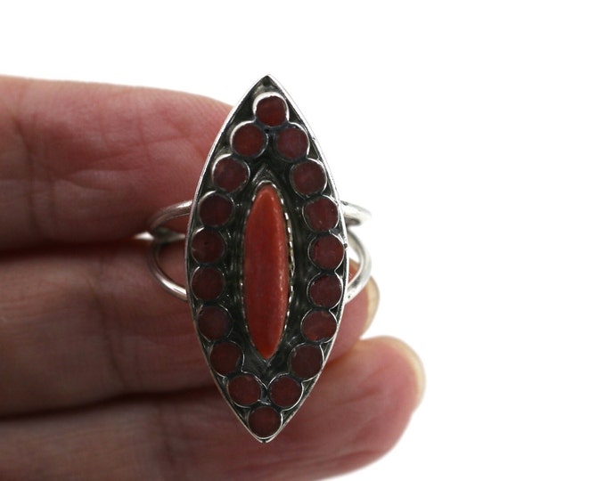 Vintage Size 7.5 Red Coral Imitation Statement Ring 925 Sterling Silver RG 1286