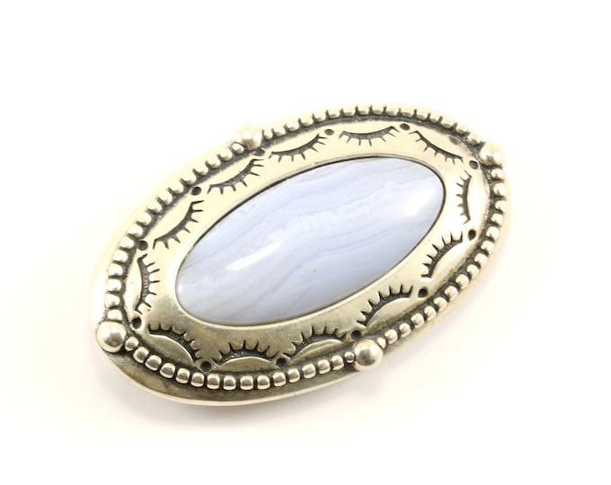 Vintage Southwestern Carolyn Pollack Blue Lace Agate Design Pin/Brooch 925 Sterling BB 707