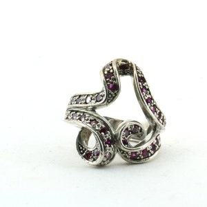 Vintage Size 6.75 Red Ruby Color Crystals Design Ring 925 Sterling RG 178