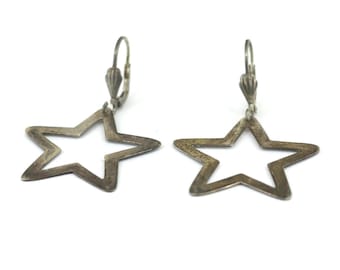 Vintage Sterling Silver Star Dangle Earrings ER 301