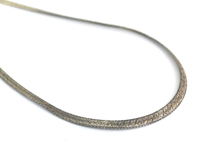Vintage 20Inch Flat Italy Shiny Herringbone Chain Design Necklace 925 Sterling Silver NC 309