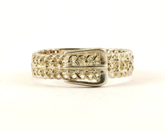Vintage Belt & Buckle Design Band Ring 925 Sterling RG 3551