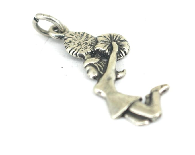 Vintage Cheer Leader Pom-Poms Charm Girl Shape Pendant 925 Sterling Silver PD 2359