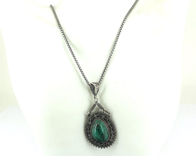 Vintage Oval Malachite Pendant Israel Design Necklace 925 Sterling NC 436(123765809655)