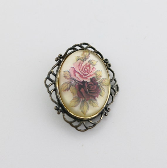 Vintage Antique Handmade Flower Floral Roses Desi… - image 1