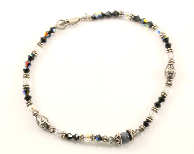 Vintage Multi Color Crystals Design Ankle Bracelet 925 Sterling BR 3092