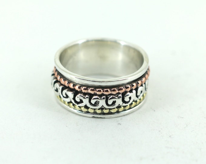 Vintage Size 9 Three Tone Anxiety Spinning Band Ring 925 Sterling Silver RG 942