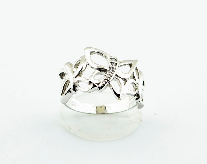 Vintage Size 7 Elegant Open Cut Butterfly Design Shiny Band Ring Sterling 925 Silver RG 2063Q