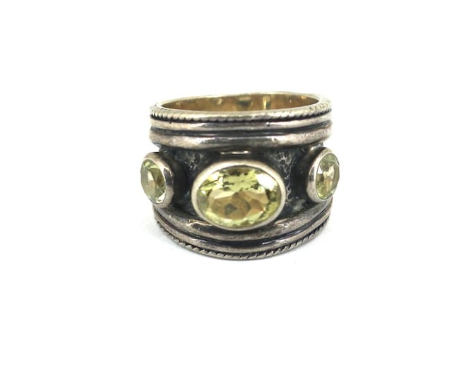 Vintage Round Yellow Quartz Bubble Crystals CZ Shiny Design Band Ring 925 Sterling Silver Size 7 RG 257