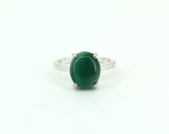 Vintage Size 7 Round Malachite Statement  Ring 925 Sterling Silver  Rg 1203
