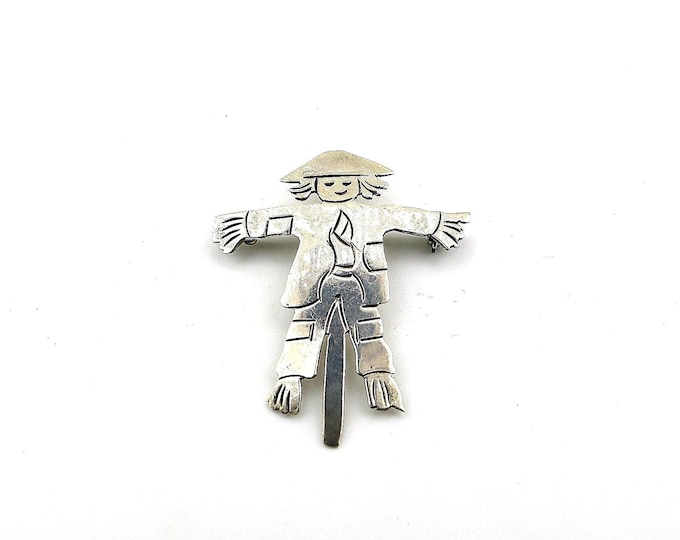 Vintage Mexico Simple Funny Stuffed Scarecrow Brooch Sterling Silver 925 BB 2113