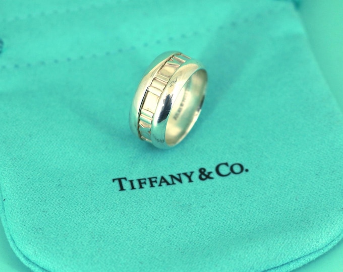 Authentic Tiffany & Co  2003 Atlas Collection Roman Numerals Band Ring 925 Sterling Silver Size 7.75  RG 4625