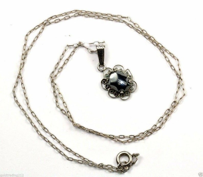 401744748258 Zeidell\u2019s Vintage Sterling Silver Hematite Filigree Pendant Necklace Nc 576
