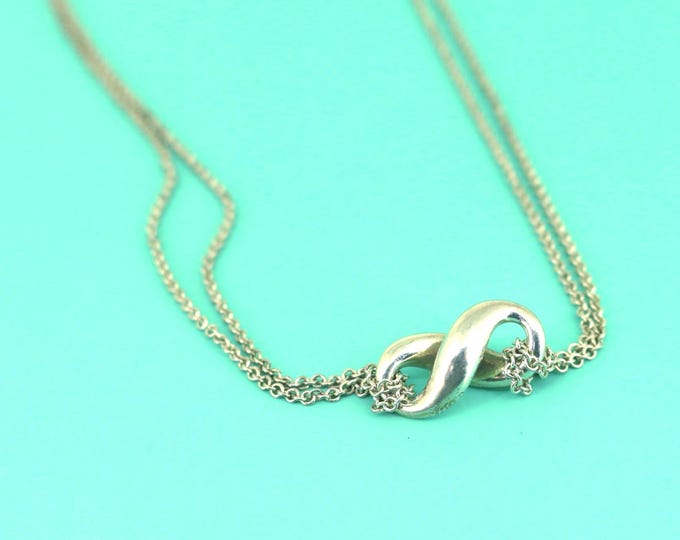 Vintage Tiffany & Co Infinity Double Chain Necklace 925 Sterling Silver NC 1827
