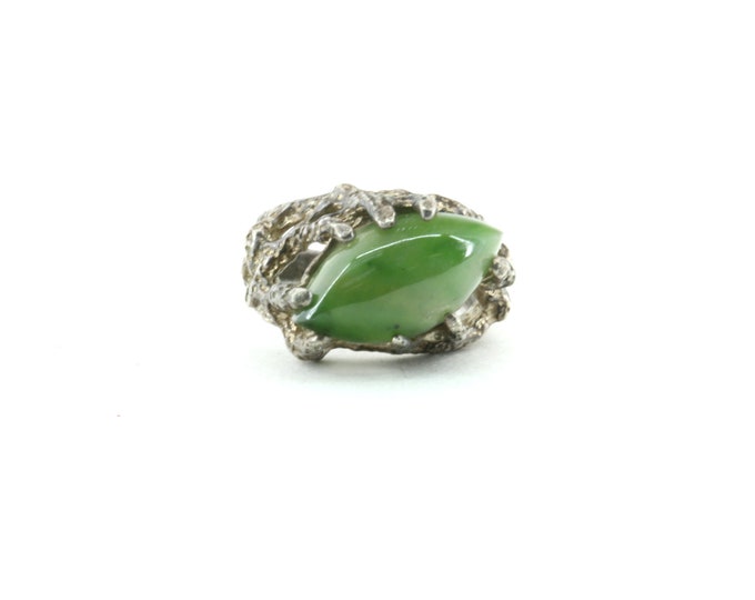 Vintage Size 5.75 Nephrite Stone Design Ring 925 Sterling Silver RG 1626