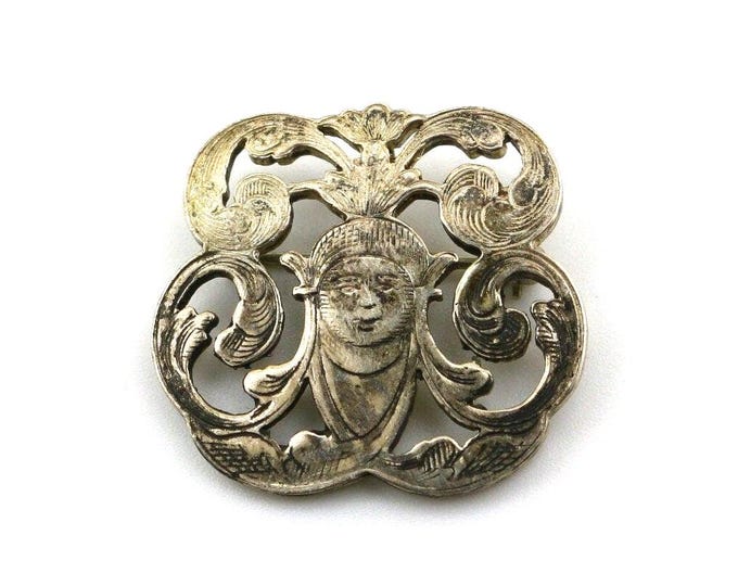 Vintage Human Creature Scrolls Small Heavy Navajo Southwestern Brooch Sterling Silver 925 BB 1203N