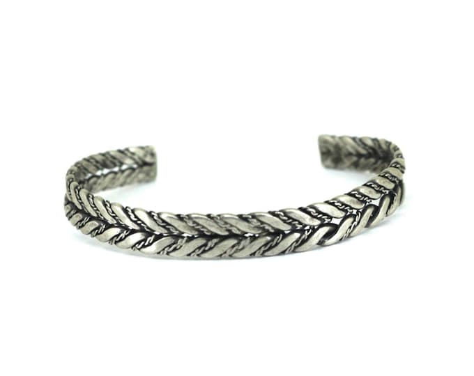 Vintage Mexico Chain Accented Wide Cuff Bracelet 925 Sterling BR 257