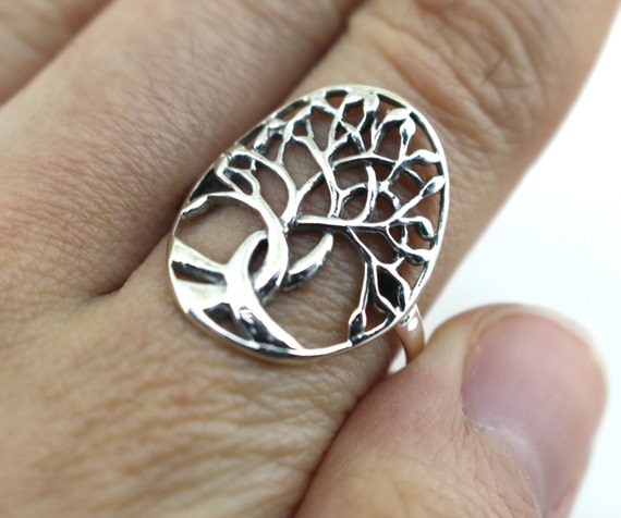 Size 9 Tree Statement Ring 925 Sterling Silver Rg… - image 3