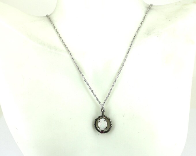 Vintage Oval Opal Pendant  Double Rolo Chain  Necklace 925 Sterling Silver NC1117