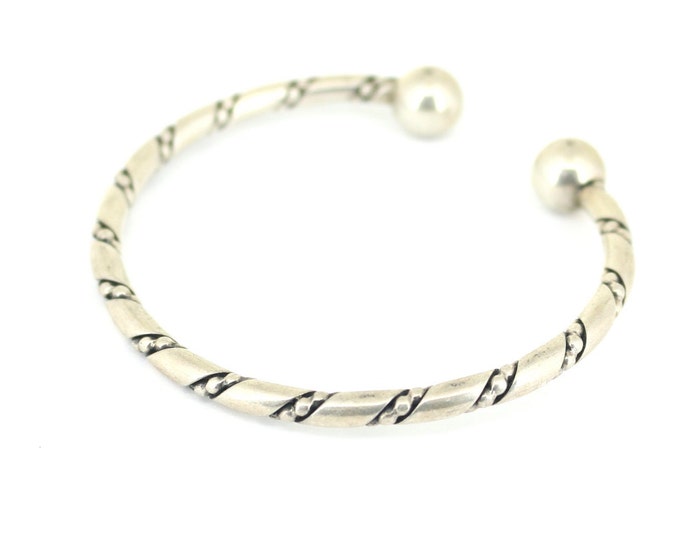 Vintage Viking Style Bead Twisted Coil Ball Cuff Bracelet 925 Sterling Silver BR 3582