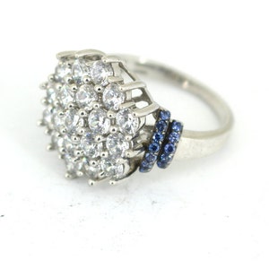 Vintage Size 7 SJD Beautiful  Blue And White Crystals CZ Ring 925 Sterling Silver RG 4104