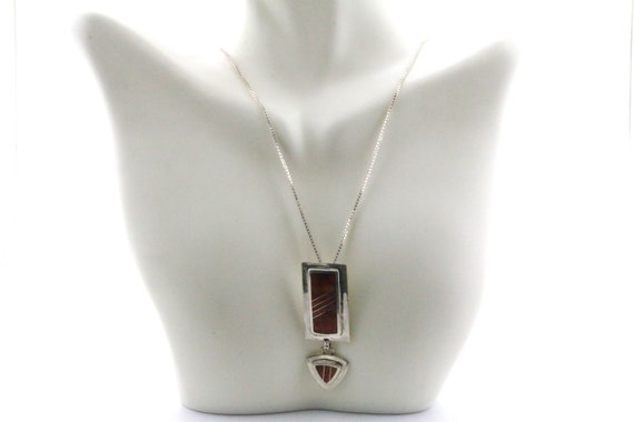 Vintage Rectangle Shape Brown Design Pendant Neck… - image 3