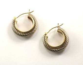 Vintage 14k Gold Twisted Design Hoop Earrings 925 Sterling Silver ER 473