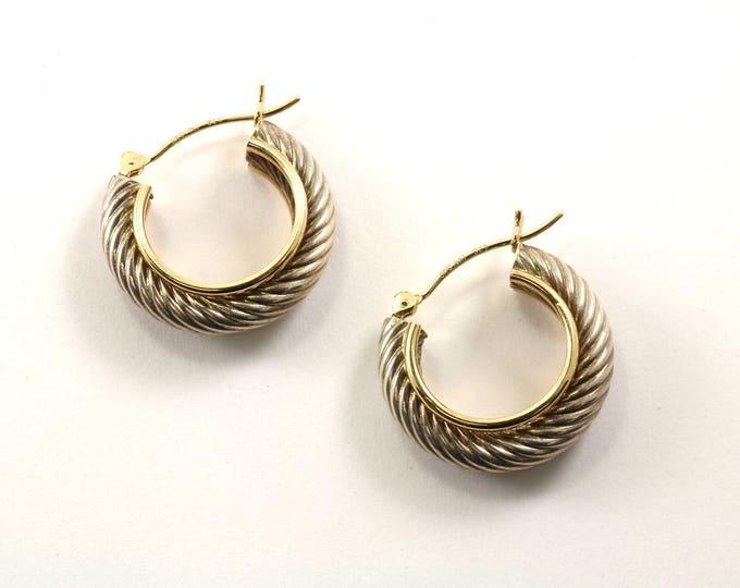 Vintage 14k Gold Twisted Design Hoop Earrings 925 Sterling Silver ER 473
