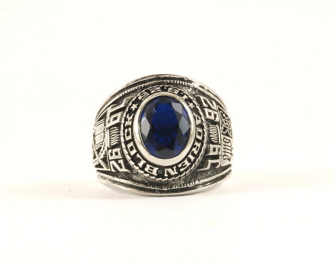 Vintage Adrien Block 1992 Blue Crystal School Ring 925 Sterling RG 4028-E