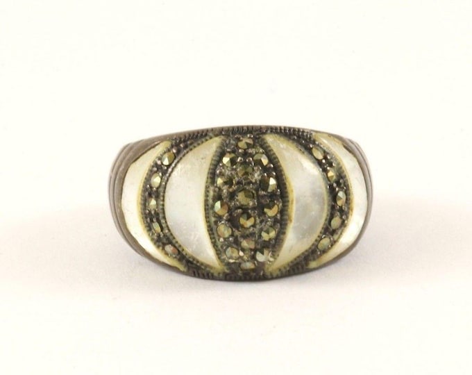 Vintage Silver Wide Marcasite Band Design Ring 925 Sterling Silver RG 3800
