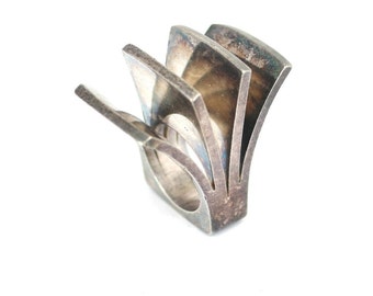 Vintage  Modernist  Finlan Pekka Piekainen Architectural Flared Design Ring 925 Sterling Silver RG 862