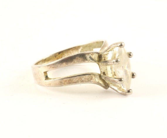 Vintage Silver Large Crystal Oval Shape Design Ri… - image 2