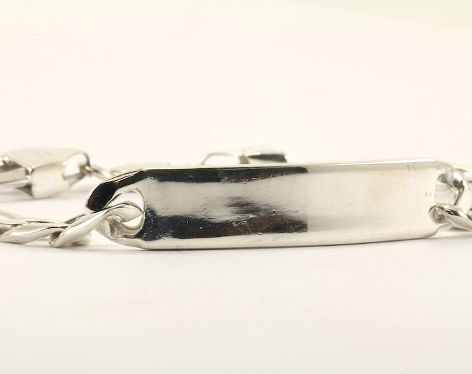 Vintage Figaro Chain Engravable Bracelet 925 Sterling BR 2187