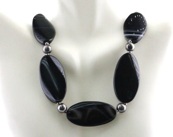 This is Vintage Black  Agate Beads  Design Necklace 925 Sterling Silver NC 008