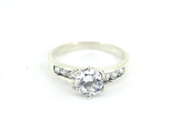 Vintage Size 8.75 in Crystal CZ Engagement Ring 925 Sterling RG 4745